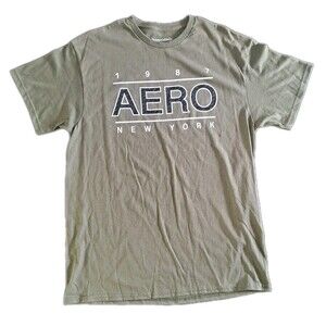 Aeropostale Men’s T-Shirt Large L Aero 1987 New York Green Cotton Casual Tee